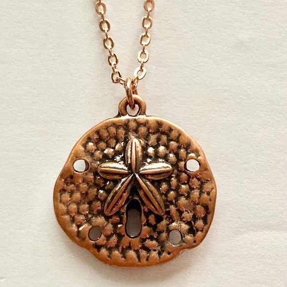 Sand Dollar Sea Life Pendant Necklace Island Copper Rose Gold Plated 18" Chain - Picture 3 of 9